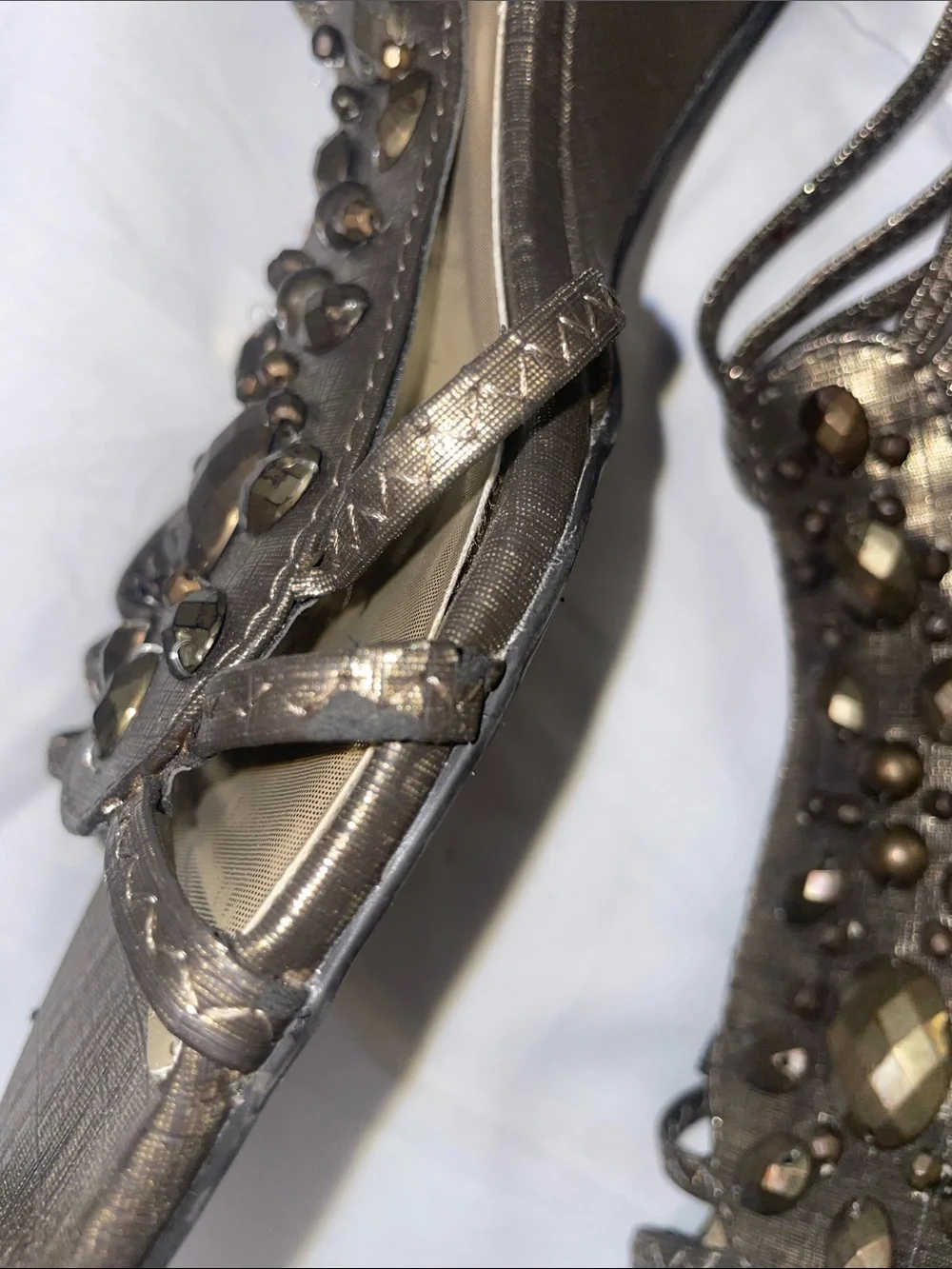 New York Transit Bronze Jeweled Strappy Wedge Sandals